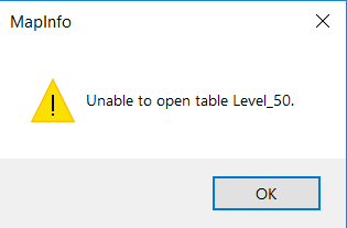 Xử lý mở file *.tab mapinfo hiện hộp thoại "unable to open table Level_..."